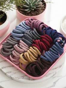 100 piezas/Set Scrunchies de moda simple y linda para mujeres, colores apagados, tela elástica suave, lazos de cabello grandes, adecuados para uso diario casual, deportes, accesorios para el cabello, regalo recomendado, sujetadores de cola de caballo, Scrunchies, bandas elásticas para el cabello, accesorios para la cabeza, bandas de goma para el cabello, cuerdas para el cabello - Multicolor - Ver 3