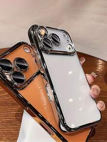 1pc Luxury Camera Protection Electroplated Transparent Phone Case, Compatible With IPhone 17/17Pro/17 Pro Max, Air 16, 15, 14, 13, 12, 11 Pro Max Plus, Soft TPU Back Cover Phone Protective Case - Silver - View 4