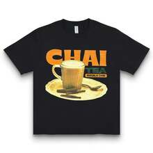 Unisex Chai Tea Funny Quirky Graphic Tee Aesthetic Short Sleeve Tee Daily Wear Summer Spring Outfits Casual Idea Top,Unisex Crewneck-Shirt Men And Women - 黑色 - 查看 9