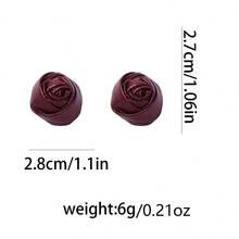 French Valentine's Day, Niche Winter Atmosphere, Leather Buds, Roses, Two-Color Stud Earrings, Premium Versatile Women's Models - Dark Red - View 8