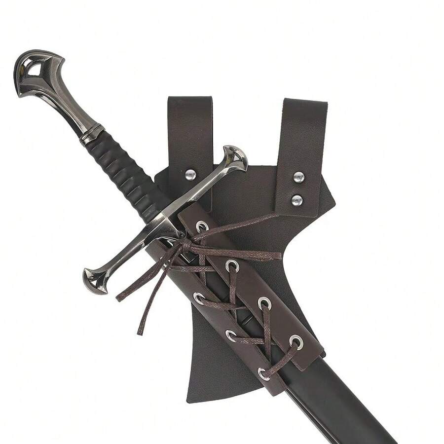 Renaissance Medieval Knight Viking Sword Stand, Double PU Leather Sword Sheaths, Halloween Cosplay Costume Prop, LARP Party Supplies, Photo Prop, Stage Performance Accessory - A - View 1