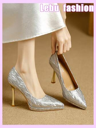 Qiluyuan 女士时尚鞋履，春秋新款，性感尖头超高跟鞋，细跟，舒适，时尚厚底，一脚蹬，魅力优雅，适合宴会、假日、约会、休闲、度假等各种场合，四季皆宜，香槟色、银色可选。