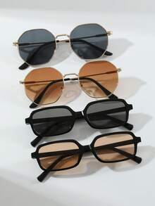 4pcs Women's Metal Geometric Frame Fashion Vintage Shades - For Street Photography, Beach Vacay Casual & Daily Outfits | Fashion Accessory - Multicolor - View 6