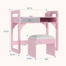 CuisinSmart Kids Study Desk And Chair Set,Kids Desk With Soft Stool,Wooden Children Study Table With Storage Drawer,Student Writing Desks For 3-8 Years Old - Hồng - Xem 2