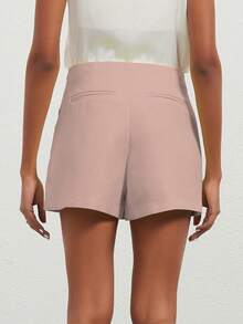Se-Helo Fashion Casual Versatile Solid Color Asymmetric Skirt Shorts - Dusty Pink Summer - Red Bean Paste Nude Pink - View 6