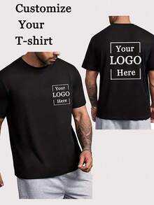 Customized Men's T-Shirt With Front And Back Graphic, Logo Print For Team Uniform/Workwear/Dance Group, Couple/Best Friend Portrait, Summer Short Sleeve Lightweight Top, Customized Men Tops, Chic Autumn, Men, Winter Grace, Hipster, Contracted, Gym Boy - màu đen - Xem 10