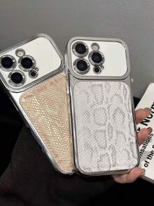 奢华电镀银色蛇皮纹理手机壳，兼容 17 Pro Max、 16、15、16 Pro、14、13 系列，时尚情侣保护套 - 彩色 - 查看 3