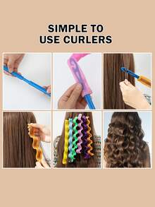 12pcs Wavy Hair Curling Set (6 Color Options), Braided Mesh Curling Wand, Crimping Hair Curler, Gift Tools, Hair Styling Products, Travel Accessories, Dorm Essential, Hair Curler, Flexible Curling Wand, Hair Curling Brush, Hair Clips, No-Heat Curling, Hair Styling Tools, Hair Curler, No-Heat Curling - Multicolor - View 4