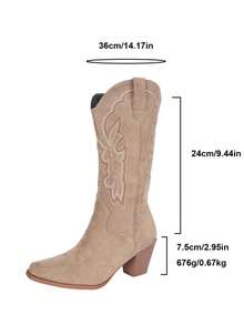 Women's Western Embroidered Boots Chunky Heel Boots Outdoor Fashion Mid Calf Boots Cowboy Boots With Pointed Toe Party Dresesy Comfortable Riding Boots For Women - 卡其色 - 查看 11