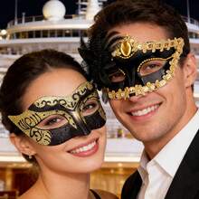 Couple's Rhinestone Masquerade Mask, Venetian Party High-End Shiny Mask For Halloween, Christmas, Costume Party, Half Face Mask, Opera Carnival Party, Fashionable Romantic Green Glitter Party Mask - Gold - View 8