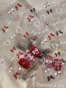 1张美甲贴纸，精美美甲贴纸，烫印贴纸，冬季蝴蝶结贴纸，美甲贴纸，秋冬新年贴纸，美甲配件及用品 - 淺藍色 - 查看 2