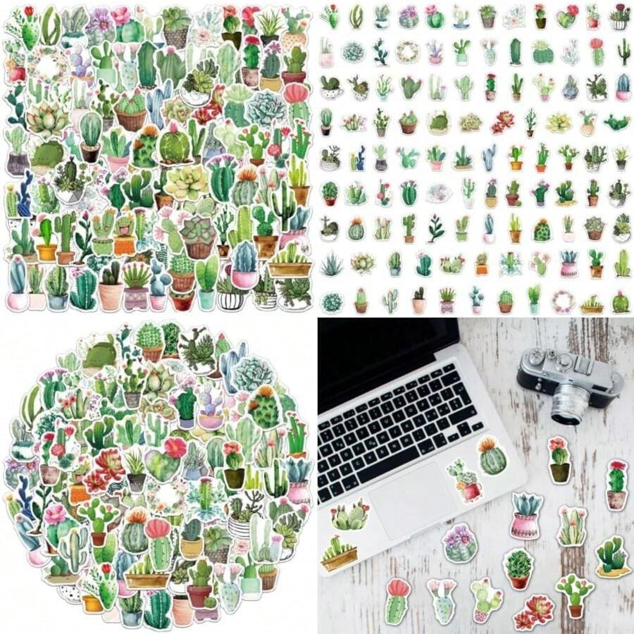 Cactus Nopales Plantas Cute Aesthetic 50 Calcomanías Stickers Vs Agua Stickers Variados Sin Repetir Impermeables Removible Diseños Únicos Para Electrónicos, Laptops, Termos, Celulares(default) - Multicolor - Ver 1