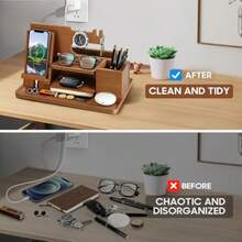 Regalos para Hombre, Organizador de Escritorio con Cargador Inalámbrico, para Guardar Billeteras, Llaves de Auto, Teléfonos Celulares y Tabletas para el Día de San Valentín, el Día del Padre(default) - Multicolor - Ver 4