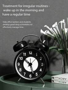 Reloj despertador luminoso de 4 pulgadas, campana dual silenciosa sin tictac, con luz de fondo fuerte, adecuado para mesita de noche, reloj de mesa decorativo vintage como regalo de cumpleaños, graduación, decoración de habitación, reloj digital para dormitorio, decoración de dormitorio, útiles escolares - Negro - Ver 1