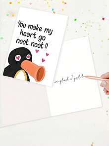 1张“你让我心跳加速！！”企鹅爱情卡 - 送给妻子或爱人的趣味情人节/周年纪念卡，可爱卡通设计，附信封，内页空白 - 彩色 - 查看 4