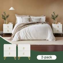 SoBuy Set Of 2 Bedside Tables, Nightstands With 2 Drawers, White W40 X D40 X H47 Cm, Modern Side Table For Bedroom, FBT115-Wx2 - White*2 - View 8
