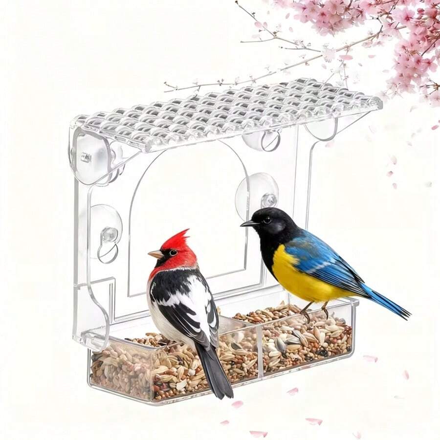 Comedero de pájaros de acrílico, jaula de pájaros, suministros para mascotas de colibríes, transparente montado en la pared