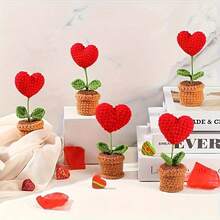 1 件心形盆栽植物，精美钩编花朵，布艺仿真牡丹装饰 | 永恒的爱意，纱线编织 | 七夕节、母亲节和生日的轻奢礼物 | 永恒的手工小花盆，非常适合办公桌、汽车仪表盘、家居装饰和生日礼物。 - 彩色 - 查看 5