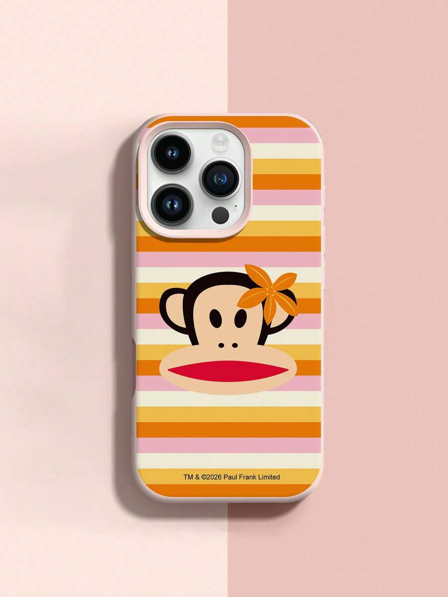 Paul Frank 官方授权液态硅胶手机壳，全包防震保护，带摄像头保护盖，猴子条纹花朵图案，全新设计，兼容 13/14/15/16/17 Pro Max - 彩色 - 查看 1