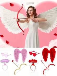 1 Set Cupid Bow And Arrow Set, Red And Pink Valentine's Day Party Decorations, Valentine's Day Special Event Costume Accessories, With Heart Pattern, Romantic Atmosphere Party Decorations, Suitable For Wedding, Valentine's Day Decoration, Valentine's Day Party - Multicolor - View 4