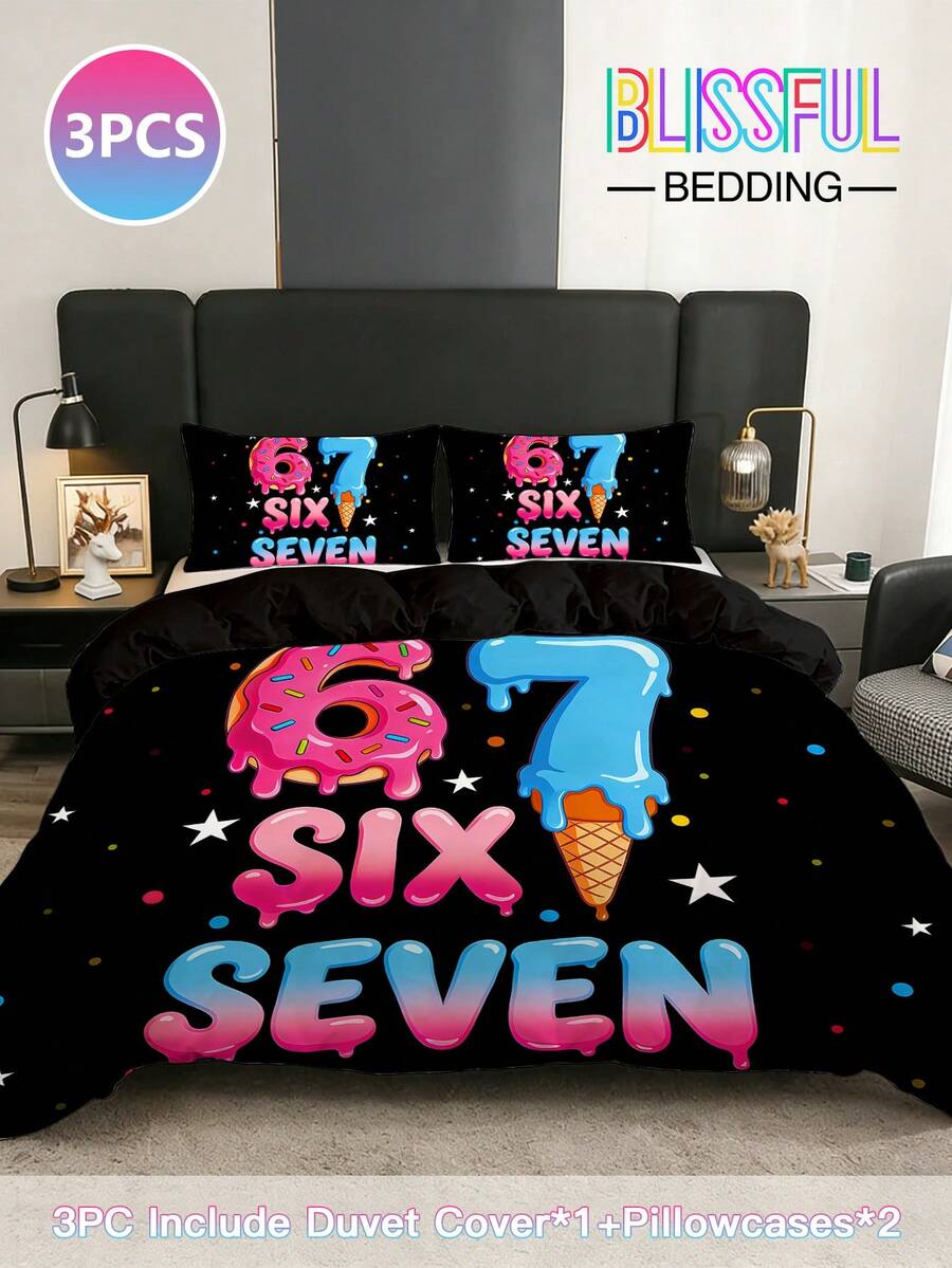 3-pack påslakanset med 6 och 7 stycken (innehåller: 1 st. dragkedja + 2 st. örngott, inlägg ingår ej), polyestertyg, mjukt och bekvämt sängkläderset, lämplig för sovrum eller studenthem (pojkar/flickor), semestercamping och resor, maskintvättbar - Multifärgad - Visa 1