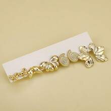 Set de 5 a 40 pares de pendientes chapados en oro con diferentes formas de animales, estrellas de mar, conchas, flores, mariposas, ositos pequeños, adecuados para el uso diario de todas las niñas - #5 Dorado - Ver 10