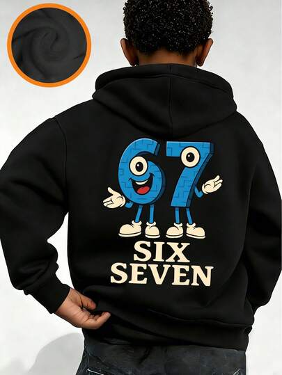 Tween Boys' "Italian Brain Rot Funny Number 67" Mönster Pullover Tröja, Varm och Bekväm Termofodrad Pullover Tröja, Lämplig För Höst/Vinter, Lämplig För Aktiva Pojkars Vardagskläder, Streetwear Och Campuskläder