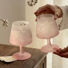 1pc French Ombre Pink Frosted Stemmed Glass, Cocktail Glass, Champagne Glass, Beverage Glass
