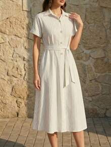 A&DD MODA,REF:MK09 - Women's Midi Dress With Elastic Straps And Pockets, Lightweight And Breathable Summer Dress Made Of Linen Fabric, Sweet And Slim Square Neckline, Sleeveless, Fitted Waist And A-Line Skirt, Suitable For Women - 白色 - 查看 3