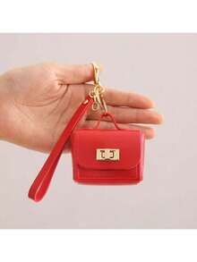1pc Solid Color Casual Elegant PU Leather Keychain, Rotatable Lock, Mini Pouch Decor, Anti-Lost Rope, Accessory Suitable For Women, Daily Decoration, Party, Date, Outdoor, Valentine's Day, Carnival - Multicolor - View 3