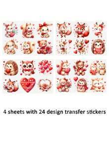 4 ورقات ملصقات نقل حرارية DIY UV بتصميمات قلوب وحيوانات غابة كيوت لعيد الحب، للأعمال اليدوية والمجلات والأكواب والزجاجات والأجهزة والبطاقات والديكور المنزلي، مقاس 6.8 سم - متعدد الألوان - مشاهدة 12