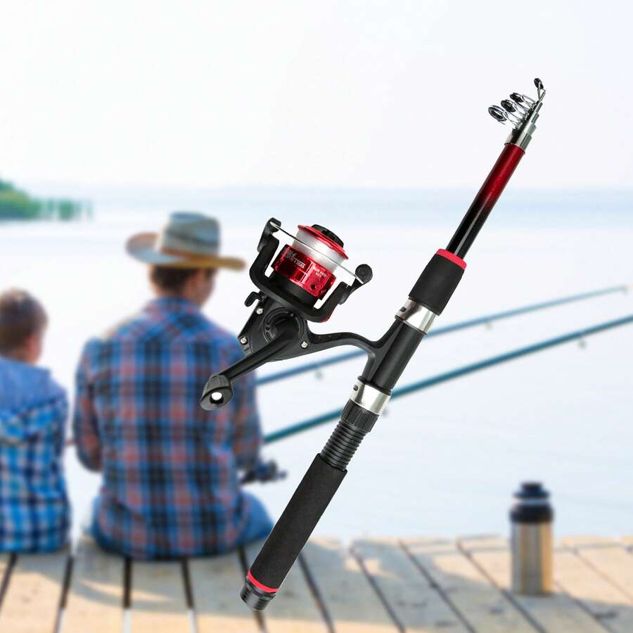 Set di canne da pesca, 45 pezzi, set completo da pesca per bambini, canna da pesca telescopica con mulinello ed esca, canna da pesca da 1,8 m, con custodia per il trasporto, rosso - Rosso - Visualizzare 1