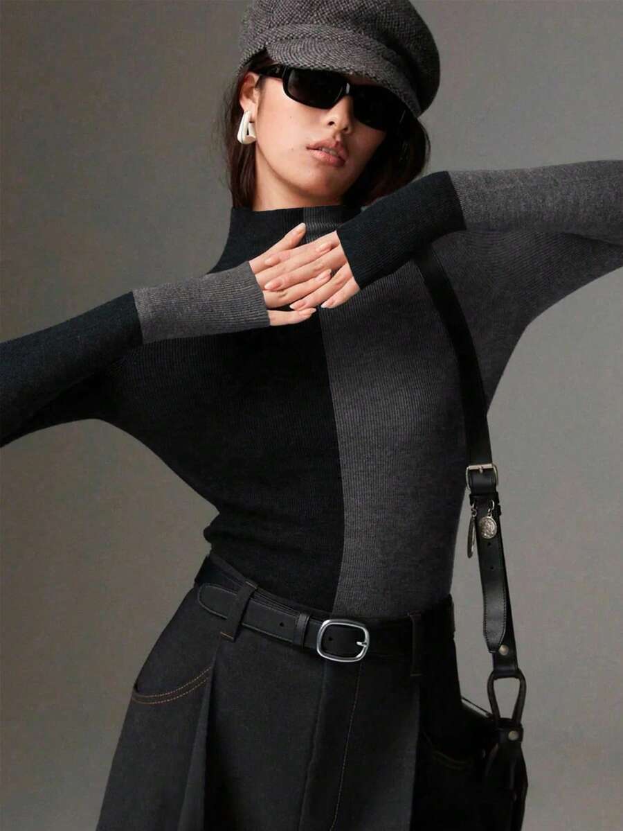 Áo len cổ cao phối màu độc đáo này có phom dáng ôm sát và tôn dáng, với tay dài giúp nó trở thành một món đồ lý tưởng để mặc nhiều lớp. Nó kết hợp giữa phong cách cổ điển và hiện đại, sở hữu thiết kế tinh tế; cổ cao và tay dài giúp tôn lên vóc dáng một cách hoàn hảo. Phần cổ tay áo cũng có thiết kế màu tương phản. Hoàn hảo cho mùa xuân và mùa hè, đây là lựa chọn tuyệt vời cho trang phục hàng ngày, đi làm hoặc hẹn hò.