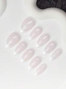 Set de 10 piezas de puntas de uñas en forma de almendra estilo Y2K "baddie", color nude y blanco con diseño de punta francesa, adecuado para fiestas, bodas y uso diario, incluye herramientas para uñas, gran regalo para mujeres y niñas - Multicolor - Ver 3