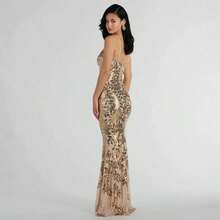 Long Dress Fashionable Versatile Sequin Sexy Backless Suspender Dress - 金色 - 查看 2
