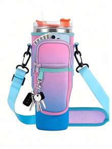 1个水壶袋/7件套运动水杯配件套装，包括30-40盎司水壶袋、心形胸针装饰、彩色吸管防尘套、3个彩色清洁刷、彩色水纹吸管