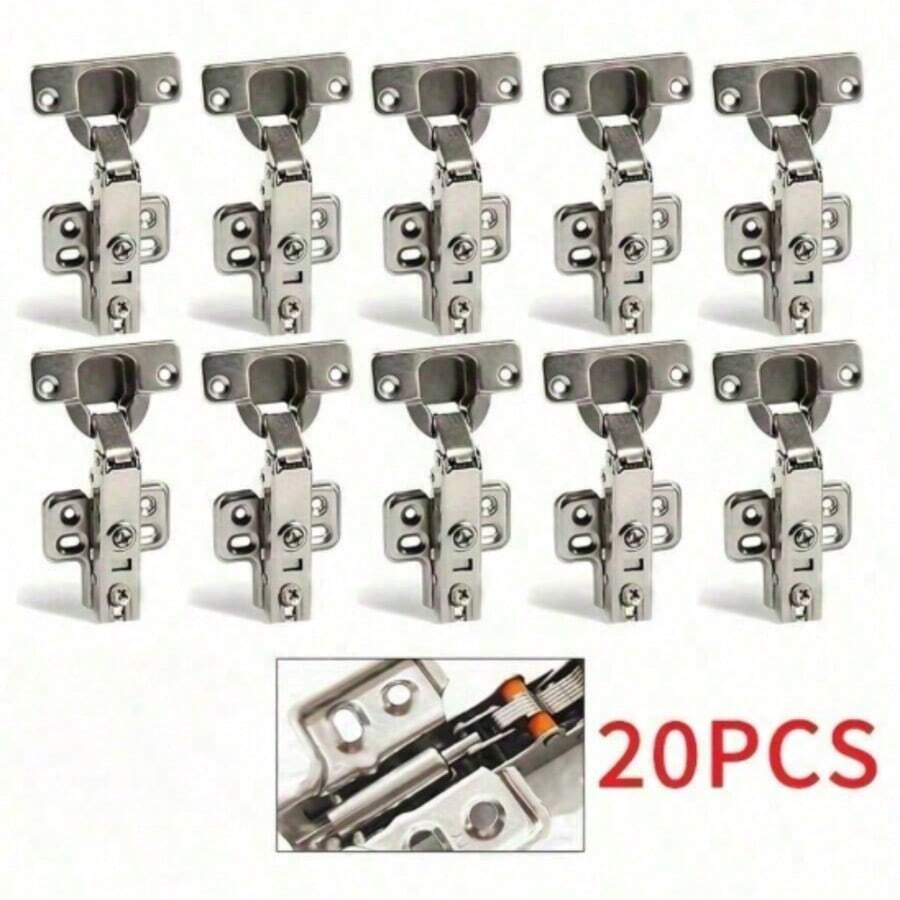 20个缓闭式橱柜门铰链，适用于1/2英寸半封闭式橱柜，100度开启角度，不锈钢隐藏式厨房橱柜铰链（不含螺丝和说明书）家具，铰链