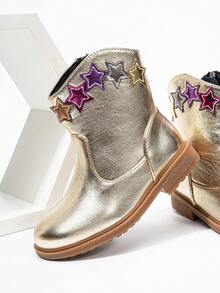 Autumn/Winter Embroidered Totem Boots, New Wear-Resistant Warm Comfortable Flat Western Style Versatile Baby Boots - Champagne - View 3