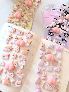 3D泡沫挤压减压贴纸，可爱动物图案（桃子、小狗、小猫），适用于手机壳、杯子、装饰品