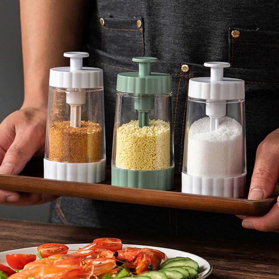 透明塑料盐瓶，可定量控制盐的用量，适用于厨房和家庭 - 彩色 - 查看 1