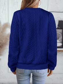 Warm Textured Pullover: Plush Fabric With Intricate Cable Knit For Winter Layering & Seasonal Transitions. Half-Zip Collar & Functional Pocket Blend Comfort & Practicality-Ideal For Chilly Spring, Fall Or Winter Days. - Màu xanh lam - Xem 2