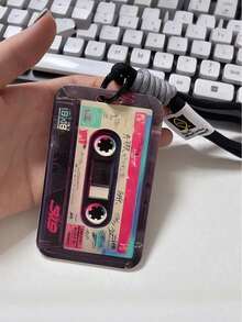 复古磁带造型卡套，滑动式设计，配有防丢挂绳，坚固耐用，可收纳学生证/公交卡/其他卡片，复古怀旧风格，防震防刮，方便携带，通勤必备，复古爱好者的完美怀旧礼物 - 彩色 - 查看 6