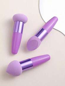 3Pcs Makeup Sponge Facial Foundation Sponge Professional Makeup Blending Sponge With Handle Beauty Sponge Blender Dry & Wet Use Makeup Sponges For Foundation - Multicolor - View 9