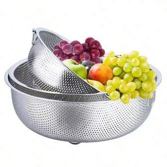 Colador de acero inoxidable de una sola oreja - Resistente a la oxidación, apto para lavar pasta, frutas y verduras, arroz y almacenar/secar utensilios de cocina