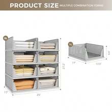 Pinkpum 8 Pack Closet Organizers And Storage Plastic Stackable Storage Bins Foldable Drawer Shelf Storage Container For Wardrobe Kitchen Bathroom Dorm Grey - 灰色的 - 查看 2