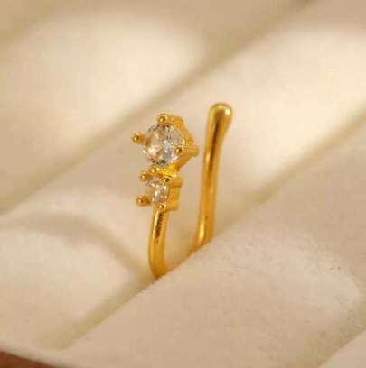 1Pc Diamond Nose Ring, Shiny Rhinestone Nose Hoop, Fashion Minimalist Piercing Jewelry For Women Girls