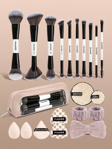 MAANGE 7/11/16/21pcs Professional Makeup Brush Set, Includes Multi-Function Travel Makeup Brushes + Storage Bag, Containing Foundation Brush, Powder Brush, Blush Brush, Concealer Brush, Contour Brush, Nose Brush, Highlighter Brush, Eye Shadow Brush, Eyebrow Brush And Detail Brush. Essential For Home Or Travel, Ideal Gift For Friends And Family. - Multicolor - View 3