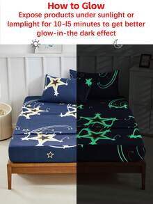 2/3pcs Star Pattern Print Glow In The Dark Polyester Fitted Sheet Set, Modern Cute Sheet Set For All Seasons, Soft, Breathable, Machine Washable ( 1 Fitted Sheet+ 1/2 Pillowcases, No Filler)