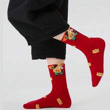 5 Pairs Children's Mid-Calf Red Holiday Socks, Autumn/Winter New Year Exclusive Long Tube Socks, Year Of The Horse Design - Multicolor - View 3