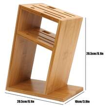 Multifunctional Bamboo Knife Block: Angled Design For Efficient Storage, Hollow Ventilation, Ideal For Kitchen Knives And Accessories. - 原木色 - 查看 5